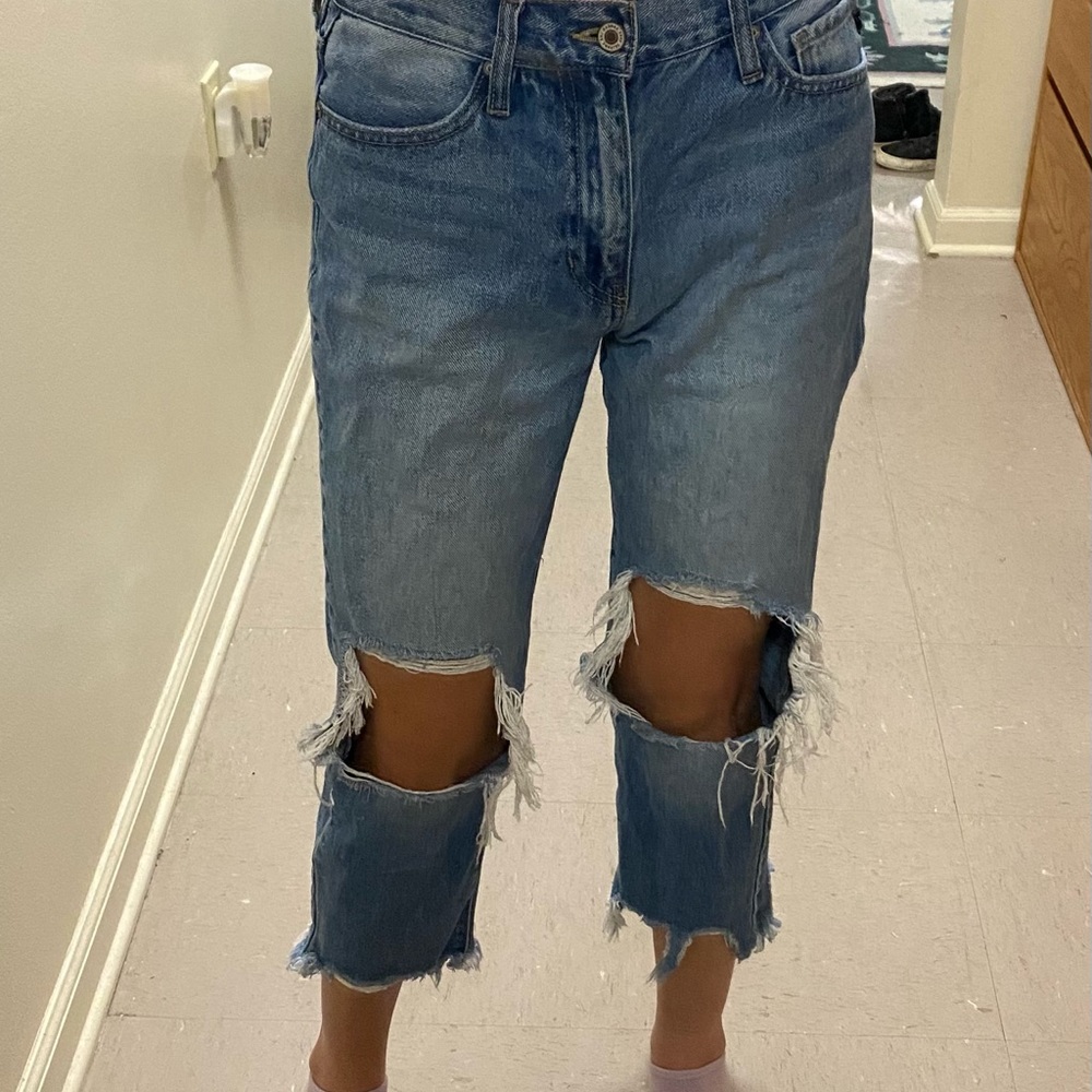 Vici Cropped High Waisted Ripped Mom Jeans